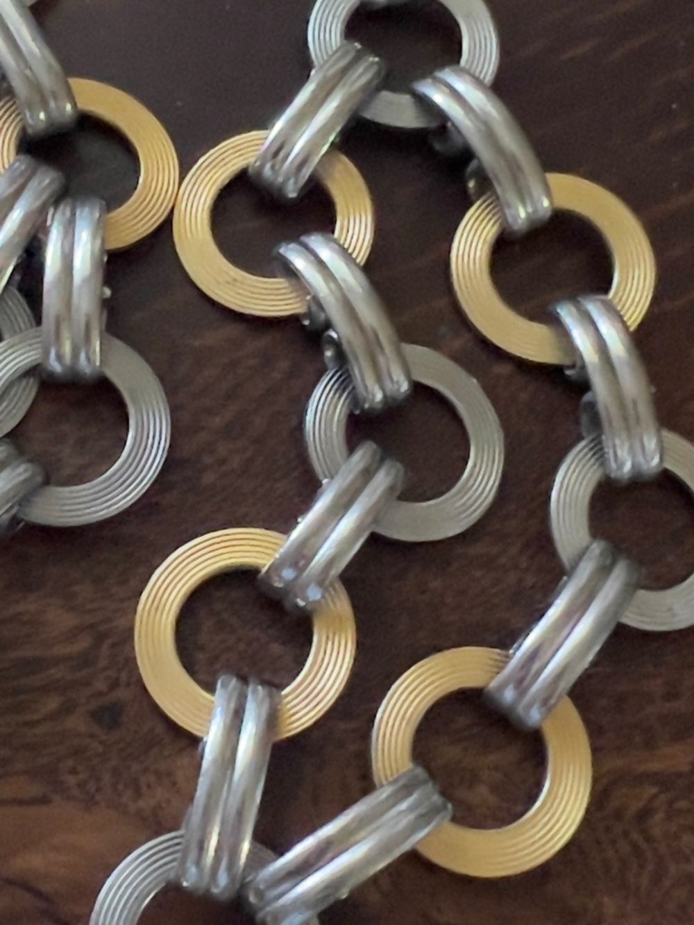 Vintage YSL Two tone Gold/Silver Interlocking Rings Metal Adjustable Belt - Picture 5 of 9
